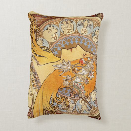 アルフォンスミュシャ〔占星術の〕十二宮図アールヌーボーウーマン アクセントクッション (裏面(縦))