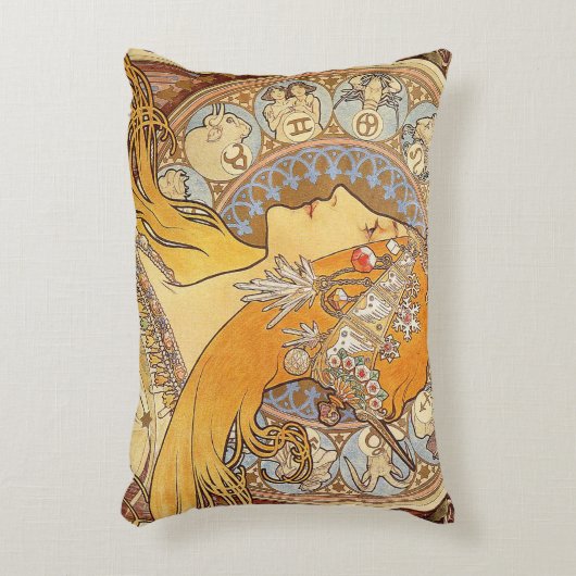 アルフォンスミュシャ〔占星術の〕十二宮図アールヌーボーウーマン アクセントクッション (正面(垂直))