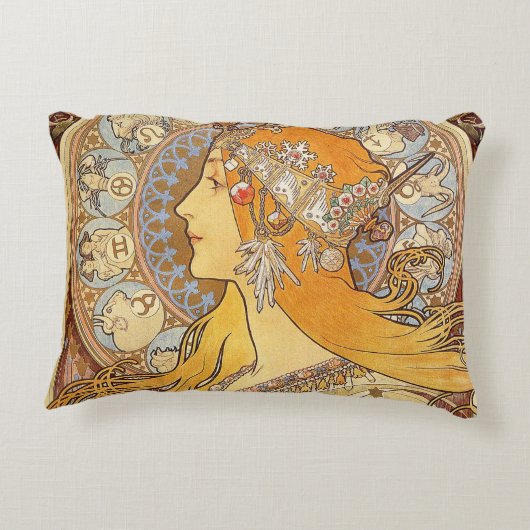 アルフォンスミュシャ〔占星術の〕十二宮図アールヌーボーウーマン アクセントクッション (裏面)