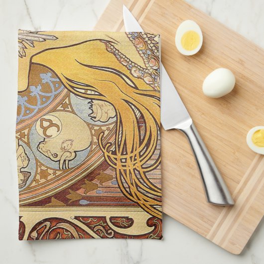 アルフォンスミュシャ〔占星術の〕十二宮図アールヌーボーウーマン キッチンタオル (四つ折り)