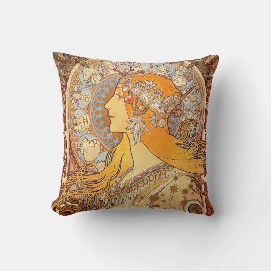 アルフォンスミュシャ〔占星術の〕十二宮図アールヌーボーウーマン クッション (正面)