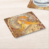 アルフォンスミュシャ〔占星術の〕十二宮図アールヌーボーウーマン スクエアペーパーコースター (アングル)
