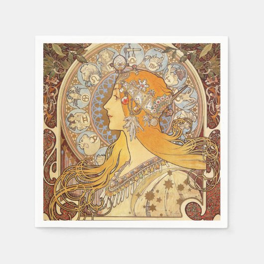 アルフォンスミュシャ〔占星術の〕十二宮図アールヌーボーウーマン スタンダードカクテルナプキン (正面)