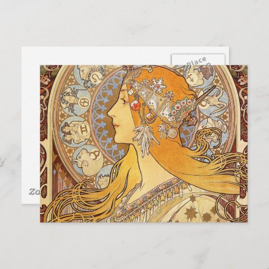 アルフォンスミュシャ〔占星術の〕十二宮図アールヌーボーウーマン ポストカード (正面/裏面)