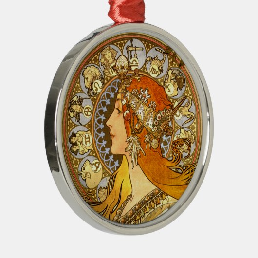 アルフォンスミュシャ〔占星術の〕十二宮図アールヌーボーウーマン メタルオーナメント (右)