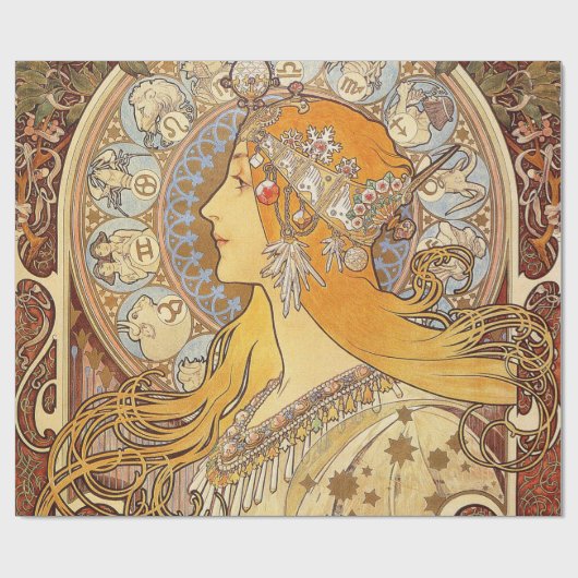 アルフォンスミュシャ〔占星術の〕十二宮図アールヌーボーウーマン ラッピングペーパー (フラット)