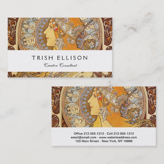 アルフォンスミュシャ〔占星術の〕十二宮図アールヌーボーウーマン 名刺 (正面/裏面)