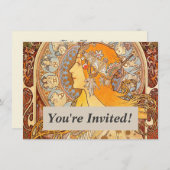 アルフォンスミュシャ〔占星術の〕十二宮図アールヌーボーウーマン 招待状 (正面/裏面)