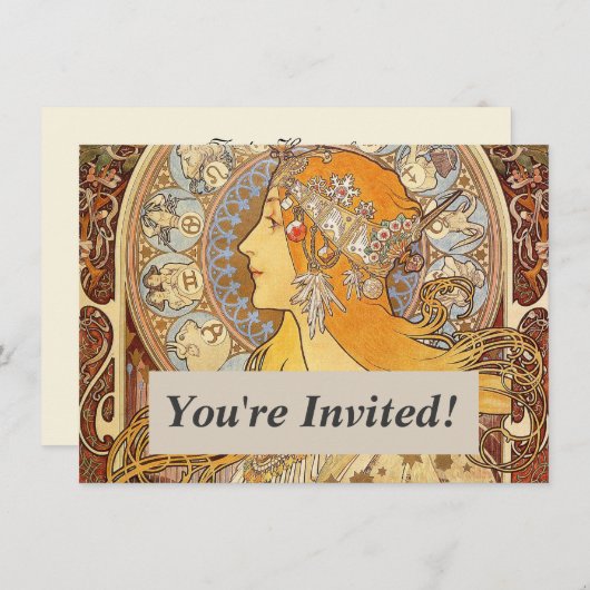 アルフォンスミュシャ〔占星術の〕十二宮図アールヌーボーウーマン 招待状 (正面/裏面)