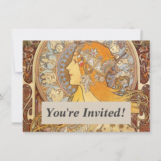 アルフォンスミュシャ〔占星術の〕十二宮図アールヌーボーウーマン 招待状 (正面)