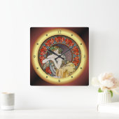 アルフォンスミュシャ~女性W/ポピー~サロンデセント~ スクエア壁時計 (ホーム)