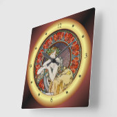 アルフォンスミュシャ~女性W/ポピー~サロンデセント~ スクエア壁時計 (傾斜)