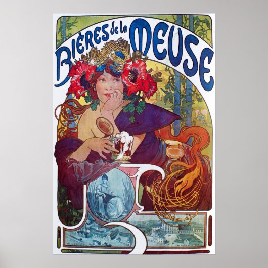 アルフォンスミュシャ。Bieres De La Meuse, c.1897 ポスター (正面)