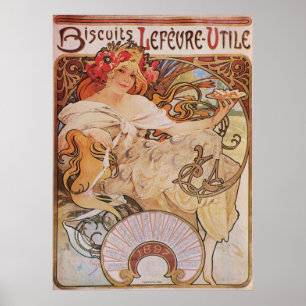 アルフォンスミュシャ。Biscuits Lefevre-Utile, 1896 ポスター