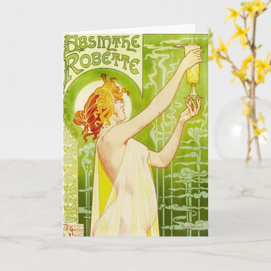 アルフォンス島のミュシャのアブサンのRobetteの挨拶状 カード (黄色い花)