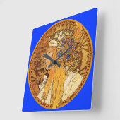 アルフォンス島のミュシャのアールヌーボーの時計 スクエア壁時計 (傾斜)