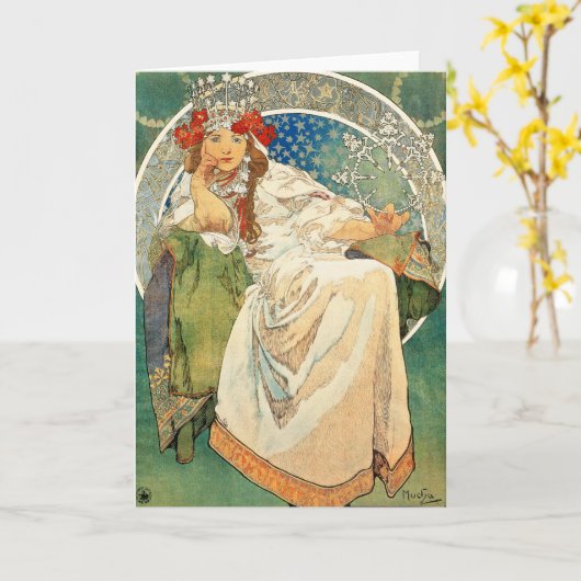 アルフォンス島のミュシャのプリンセスのHyacinthの挨拶状 カード (黄色い花)