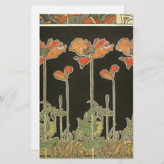 アルフォンス島のミュシャのヴィンテージの人気があるなアールヌーボーのケシ 便箋 (正面/裏面)