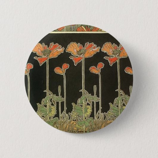 アルフォンス島のミュシャのヴィンテージの人気があるなアールヌーボーのケシ 缶バッジ (正面)