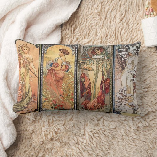 アルフォンス島のミュシャ4つの季節のクッション ランバークッション (ブランケット)