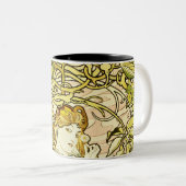 アルフォンス島のミュシャ-女性With Daisy ツートーンマグカップ (正面右)