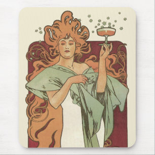 アルフォンス・ミュシャによるシャンパン アール・ヌーヴォー Vintage Art Nouveau マウスパッド