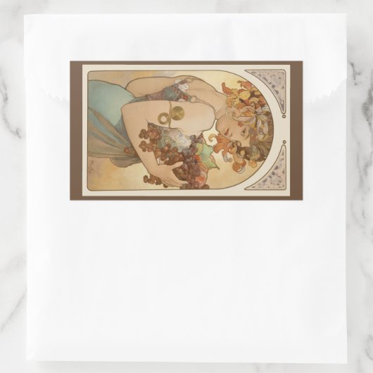 アルフォンス・ミュシャによるフルーツ、ビンテージアートヌーボー 長方形シール (バッグ)