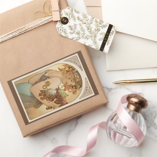 アルフォンス・ミュシャによるフルーツ、ビンテージアートヌーボー 長方形シール (ギフト)