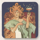 アルフォンス・ミュシャによるヴィンテージ アール・ヌーヴォー、シャンパン コースター (正面)