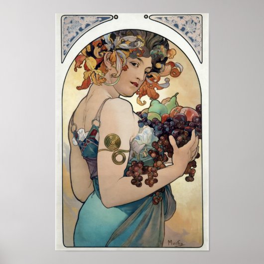 アルフォンス・ミュシャによる1897年「果物(Fruit)」のアール・ヌーヴォー作品 ポスター (正面)