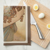 アルフォンス・ミュシャのヴィンテージアート・ヌーヴォー「フルーツ」 キッチンタオル (四つ折り)