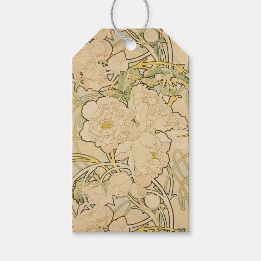 アルフォンス・ミュシャの アール・ヌーヴォー 花柄パターン ギフトタグ (正面)