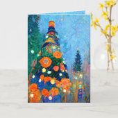 アルフォンス・ミュシャ風の水彩画のクリスマスカード カード (黄色い花)