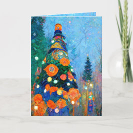 アルフォンス・ミュシャ風の水彩画のクリスマスカード カード
