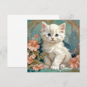 アルフォンス・ミュシャ風の白猫 招待状 (正面/裏面)