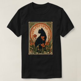 アルフォンス・ミュシャ風 ブラックキャット アール・ヌーヴォー Tシャツ