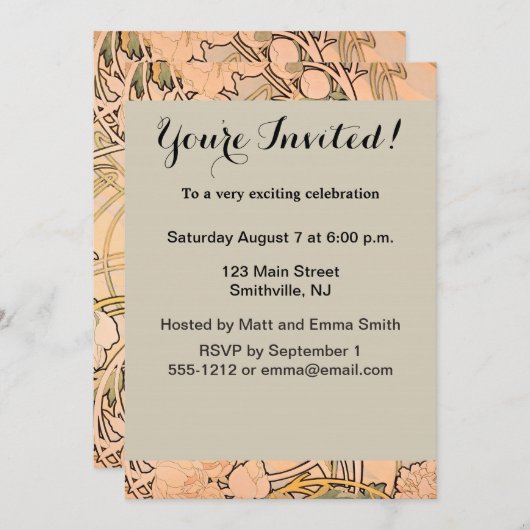 アルフォンス・ミュシャ アート・ヌーボー 牡丹 招待状 (正面/裏面)