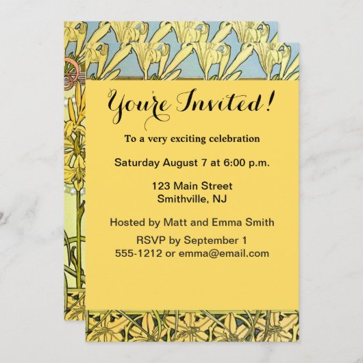 アルフォンス・ミュシャ アールヌーボー リリー 花柄 招待状 (正面/裏面)