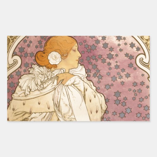 アルフォンス・ミュシャ「椿姫」: アール・ヌーヴォー 長方形シール (正面)