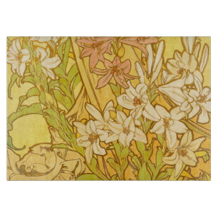 アルフォンス・ミュシャ 百合の花 パターン: アール・ヌーヴォー  カッティングボード