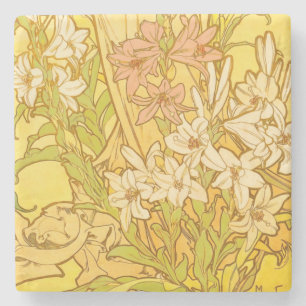 アルフォンス・ミュシャ 百合の花 パターン: アール・ヌーヴォー ストーンコースター