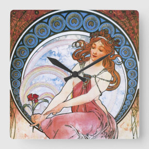 アルフォンス・ミュシャ: 絵画のムーサ スクエア壁時計