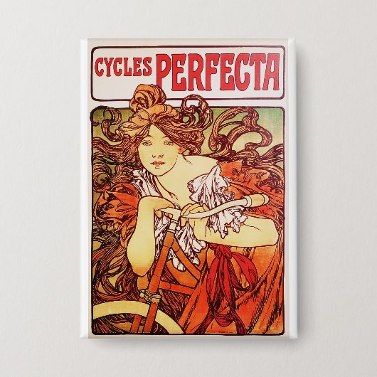 アルフォンス・ミュシャ「Cycles Perfecta」 缶バッジ (正面)