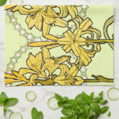 アルフォンセミュシャアールヌーボーリリリフローラルパターン キッチンタオル (折り畳み)