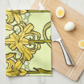 アルフォンセミュシャアールヌーボーリリリフローラルパターン キッチンタオル (四つ折り)