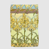 アルフォンセミュシャアールヌーボーリリリフローラルパターン ゴルフタオル (正面)