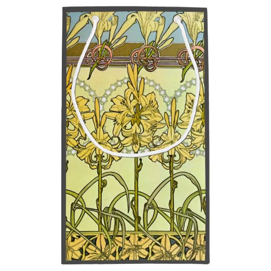 アルフォンセミュシャアールヌーボーリリリフローラルパターン スモールペーパーバッグ (裏面)