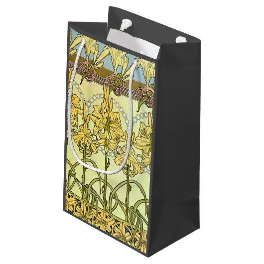 アルフォンセミュシャアールヌーボーリリリフローラルパターン スモールペーパーバッグ (裏面アングル)