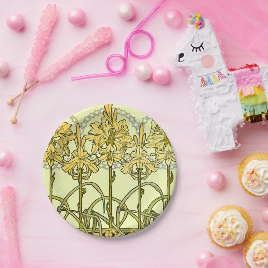 アルフォンセミュシャアールヌーボーリリリフローラルパターン ペーパープレート (パーティー)