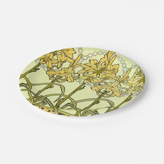 アルフォンセミュシャアールヌーボーリリリフローラルパターン ペーパープレート (アングル)
